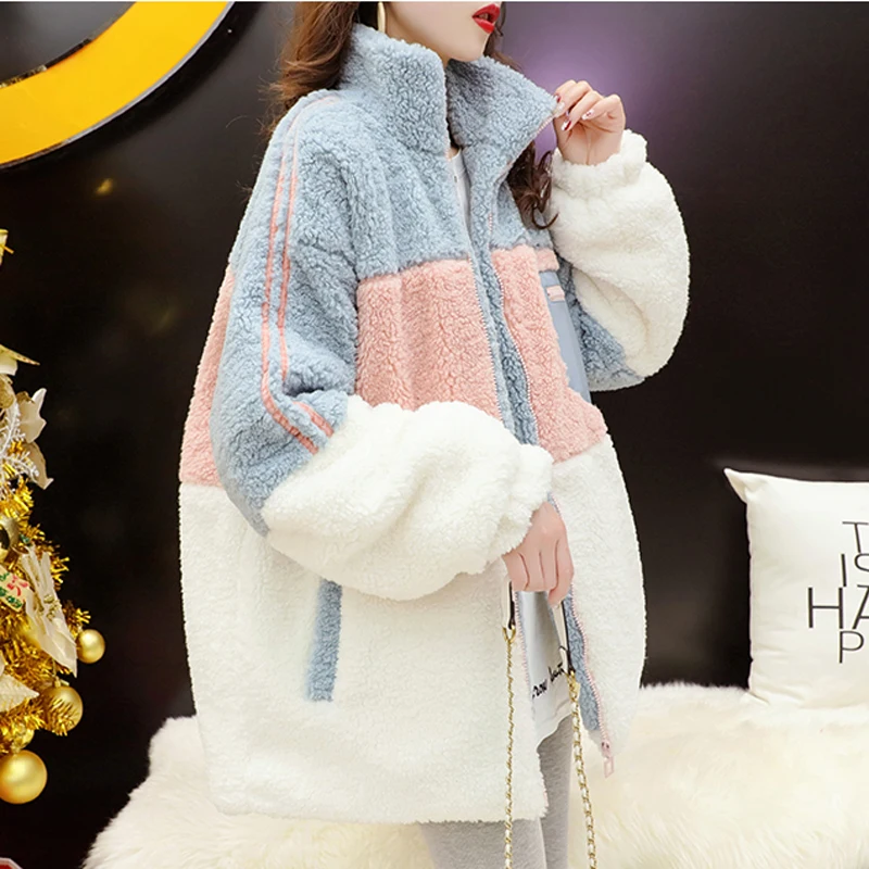 Winter Furry Jacket Women's Warmth Thick Loose Cardigan Jacket Fur Lamb Hair Japanese Cute Thick Women's Long-sleeved Clothes
