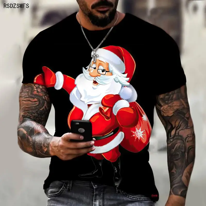 

New Men's T-shirt Brand Design Christmas Santa Claus Christmas Tree Snowman Western Holiday 3D Printing Oversize 5XL