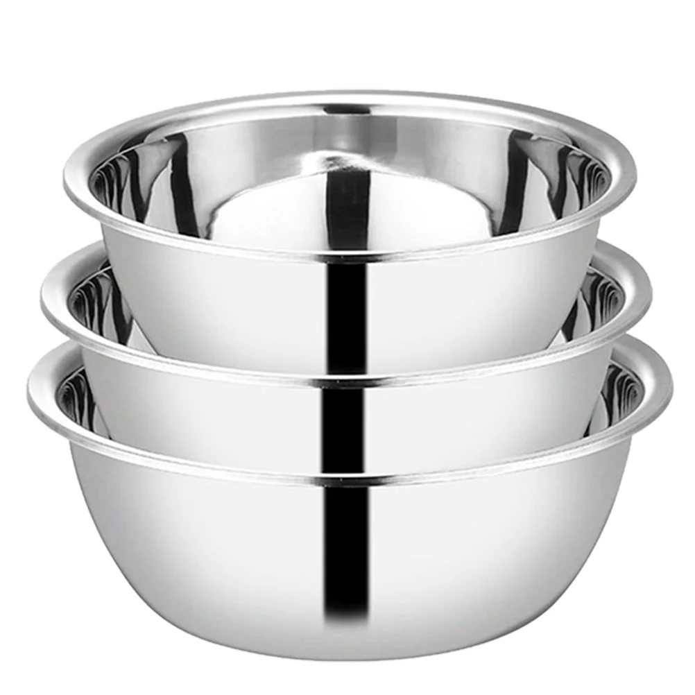 

3pcs Stainless Steel Mixing Bowls Mixing Basins Heavy Duty Salad Bowls (Silver)
