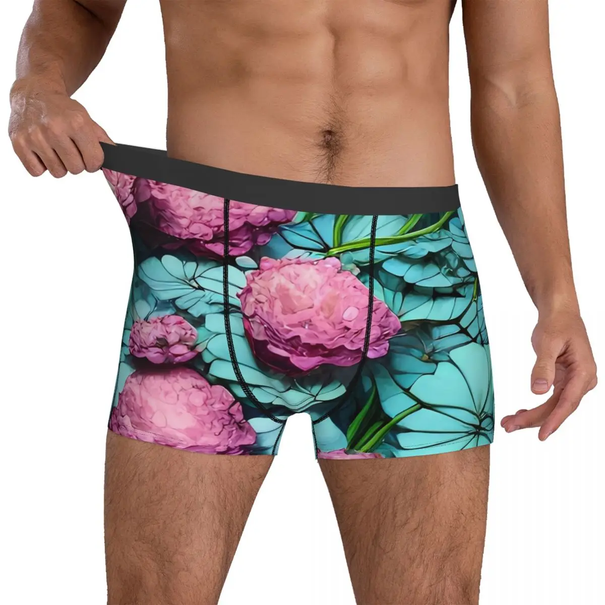 

Трусы-боксеры мужские с принтом зеленых листьев, нижнее белье с розовыми цветами, тренки, простые, Подарочные идеи