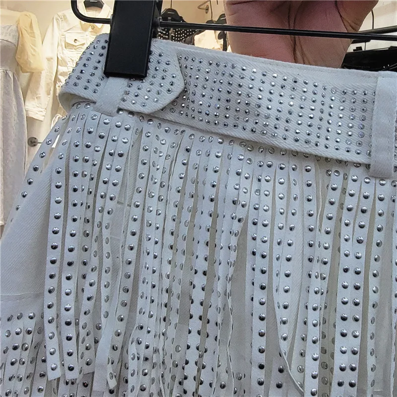 Exquisite Rhinestone Tassel Shorts Women's 2023 Summer New Fashion Sexy High Waist Slim Dance Shorts Hot Pants Wide Leg Pants