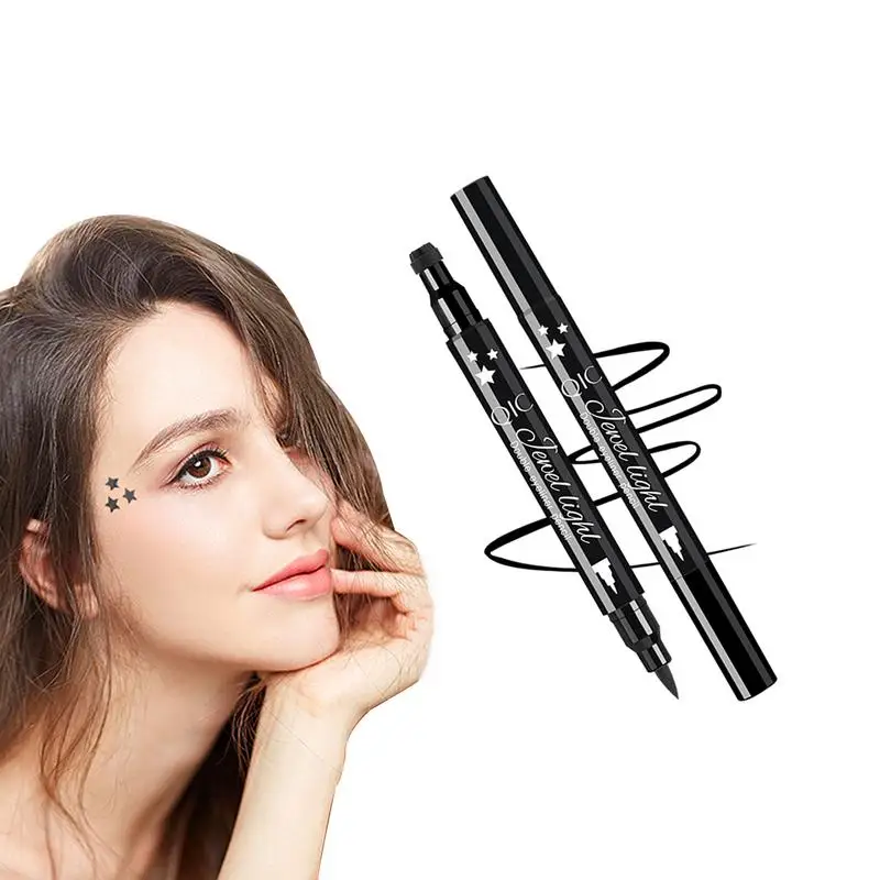 

Double-Ended Stamp Eyeliner 3 Patterns Star Shape Waterproof Long-Lasting Resistant Black Liquid Not Smudge Makeup Tool For Eyes