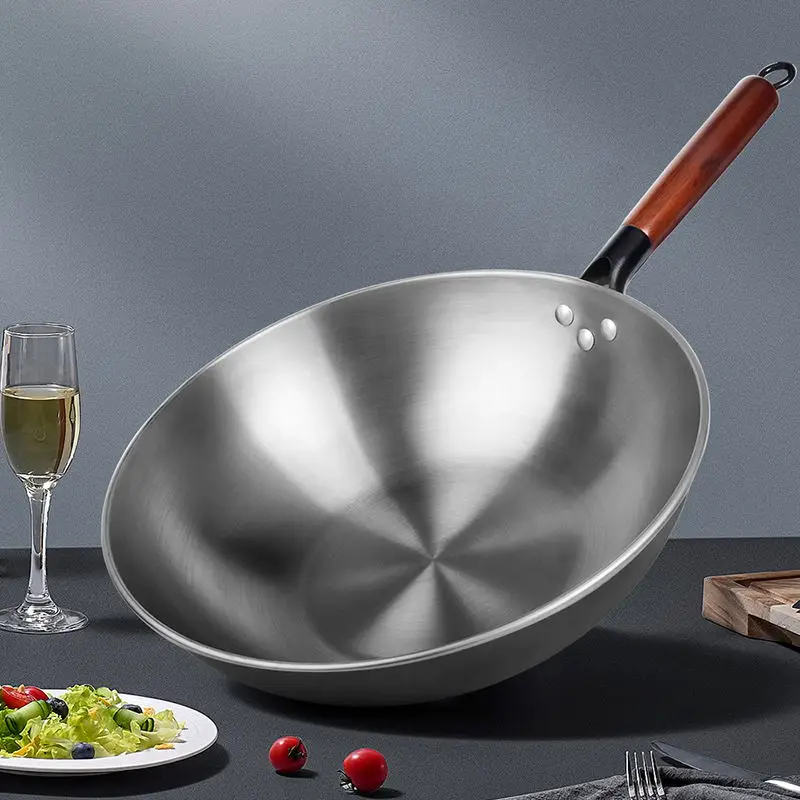 

Chinese Wok Uncoated non-stick Wok Steak and Egg Frying Pan Removable Wooden Handle Dishwasher Completely Kitchen Cookware