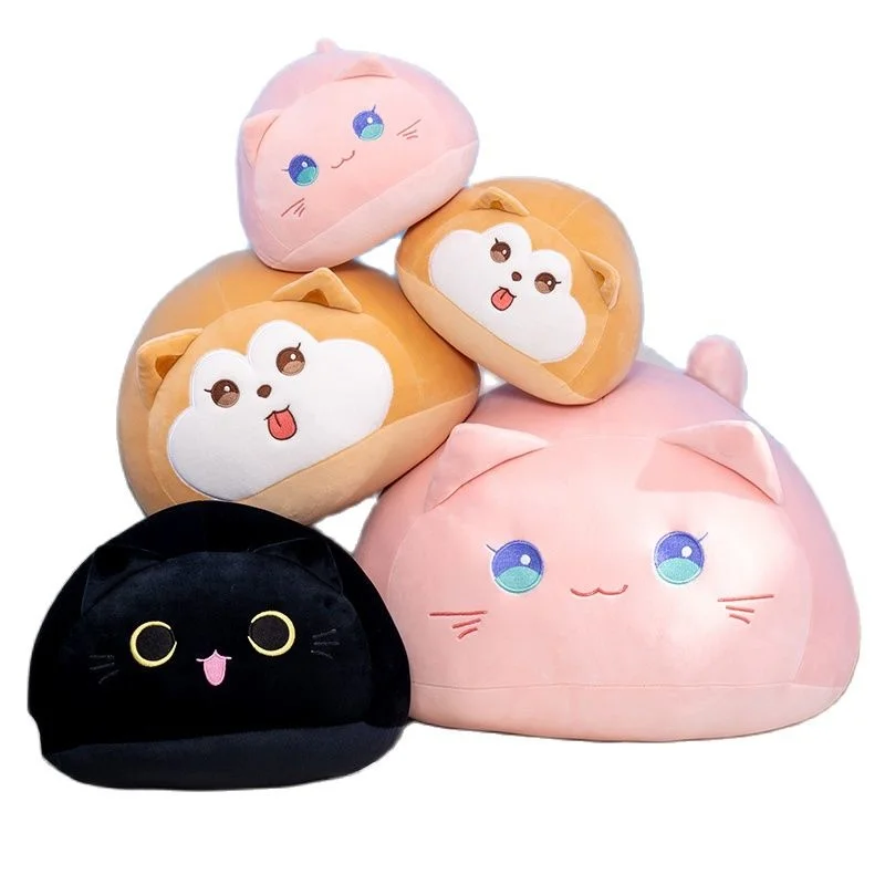 

Cartoon Soft Round Ball Black Cat Plush Throw Pillows Toy Lovely Stuffed Shiba Inu Dog Plushies Cushion Kawaii Soft Kids Toys