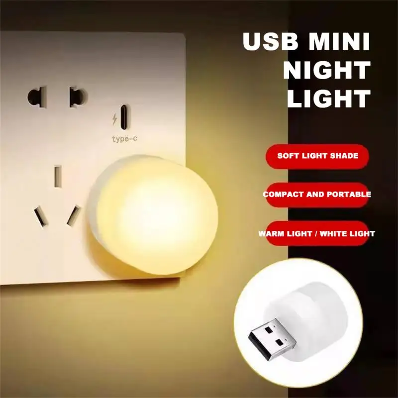 

Миниатюрный светодиодный ночник с USB-разъемом, лампа для портативного зарядного устройства, USB светильник для чтения 5 в 1 Вт, карманные мален...