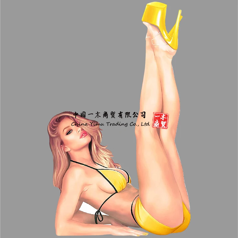 

Sexy Woman Decal Pinup Stickers Yellow Girl Car Sticker Retro Motorcycle Moped Motos Decals For Magic