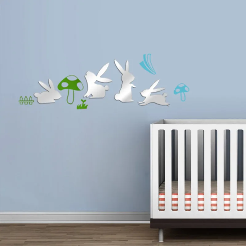 4 шт. зеркальные настенные наклейки в виде танцующего кролика |