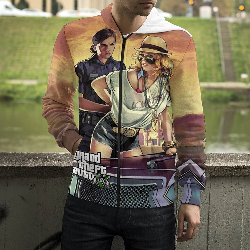 

Толстовка Grand Theft Auto Gta с 3D принтом на молнии для мальчиков и девочек модная крутая с длинным рукавом для мужчин и женщин Весенняя Повседневна...