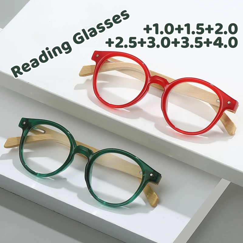 

Craftsmanship Bamboo Leg Reading Glasses Round Frame Vintage Prescrition Hyperopia Eyeglasses High-definition Presbyopic Eyewear