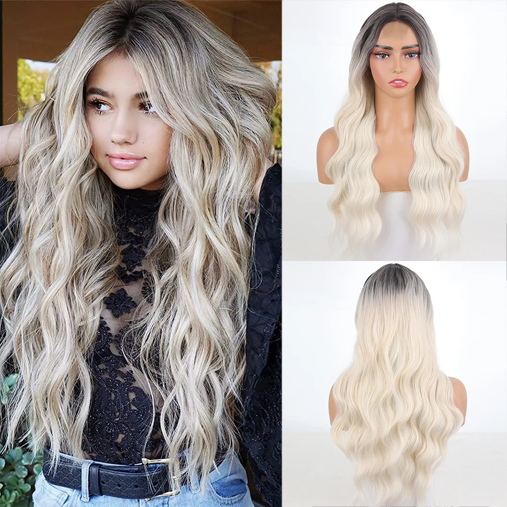 

Long Synthetic Lace Front Wigs Black Colored Long Wave Free Middle Part Lace Wig for Women Heat Resistant Daily Cosplay Wigs