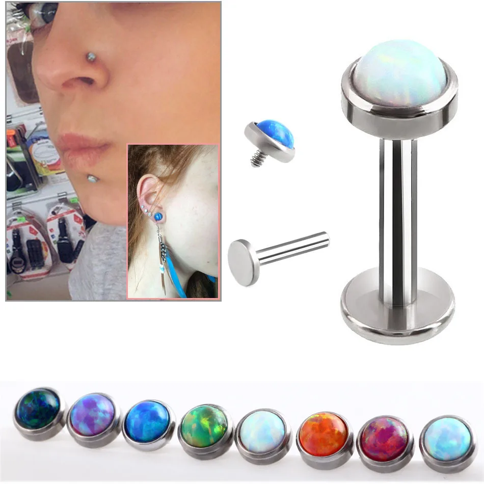 

2 шт., кольцо для губ Labret, опал, шар, серьги для губ, шпилька из нержавеющей стали, внутреннее резьбовое ухо, хрящ, спираль, пирсинг, ювелирные и...