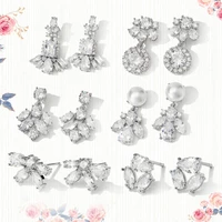 zakol simple exquisite geometry cubic zirconia stud earrings for women fashion crystal leaf bridal wedding jewelry drop shipping
