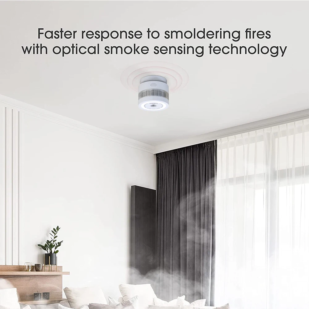 Купить Датчик дыма Tuya Zigbee3.0, датчик огня и дыма, пожарная сигнализация, поддержка приложения Smart Life