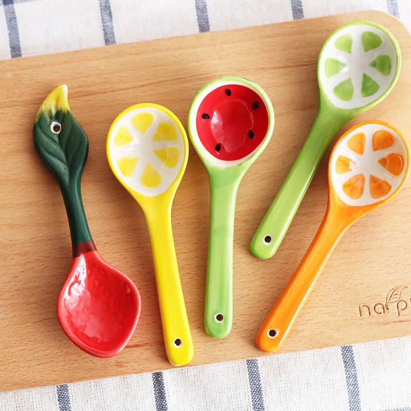 

Creative Cartoon Ceramic Soup Spoon Children's Rice Spoon Cute Fruit Creative Dessert Salad Spoon Household Tableware