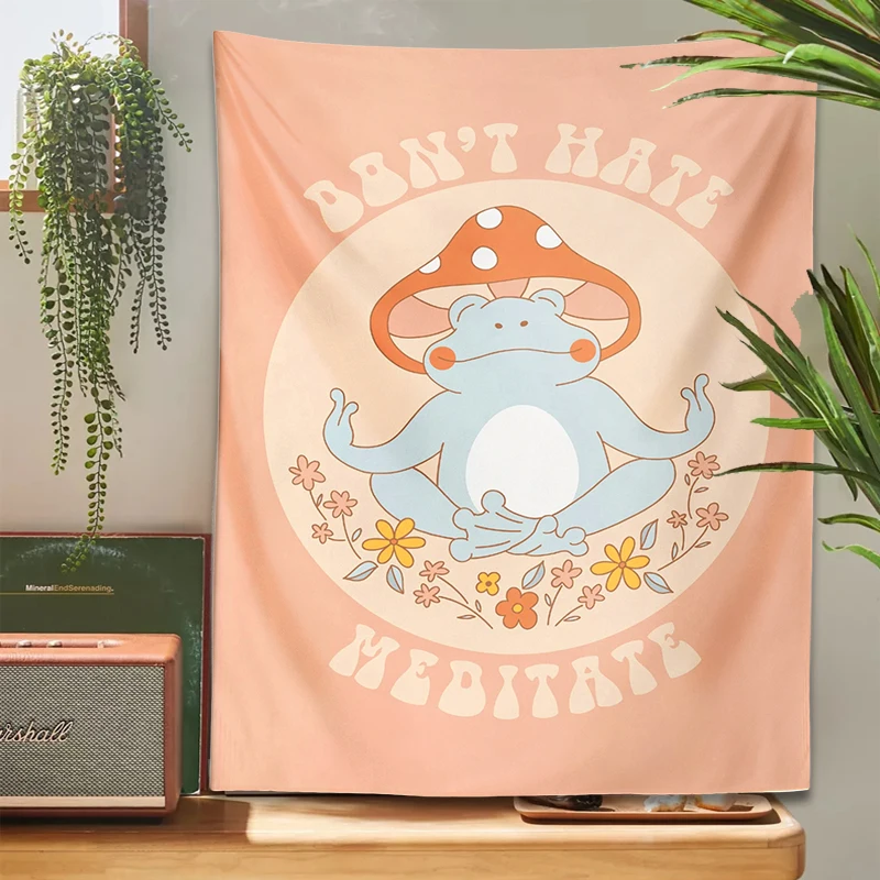 

Cute Frog Tapestry Meditation Psychedelic House Decor Hippie Art 70s Retro Animal Groovy Wall Art Mushroom Wall Art Home Decor