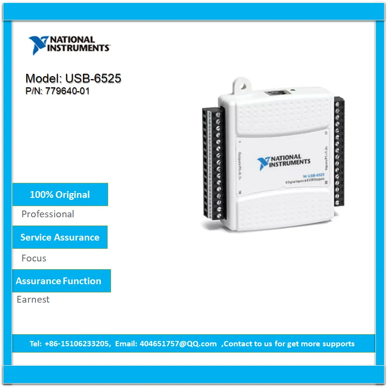 

NI USB-6525 779640-01 16 channel, 60 V, 8 solid-state relays, 8 inter-input channel isolation digital I/ O devices