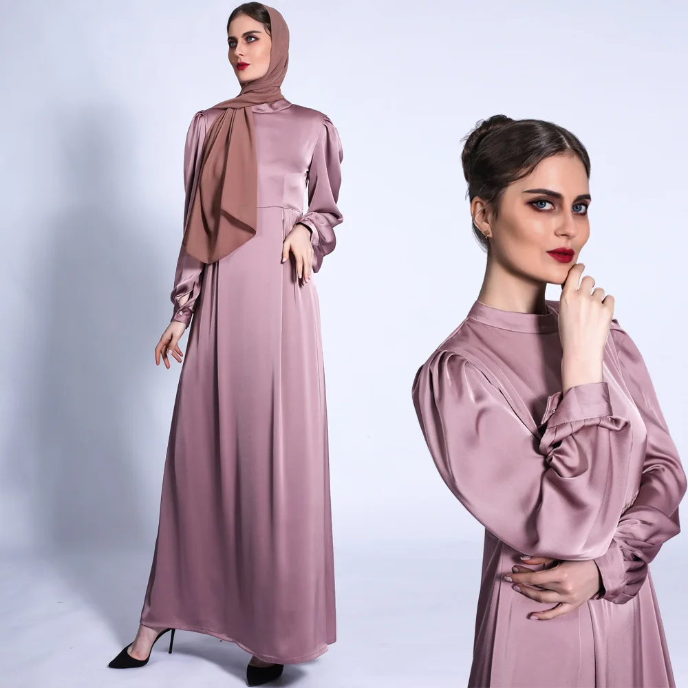 

Robe Longue Femme Musulmane Maxi Dresses For Women Satin Abaya Dubai Turkey Islam Arabic Muslim Long Modest Dress Kaftan Vestido