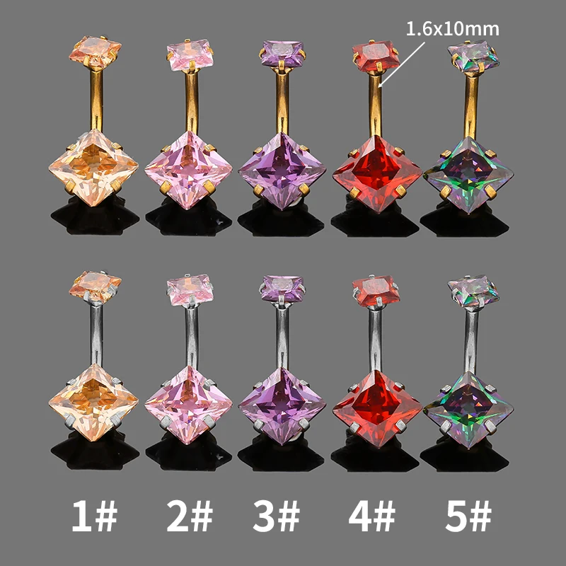 Красочные кристаллические квадратные серьги для пупка 16 г 10 мм хирургическая