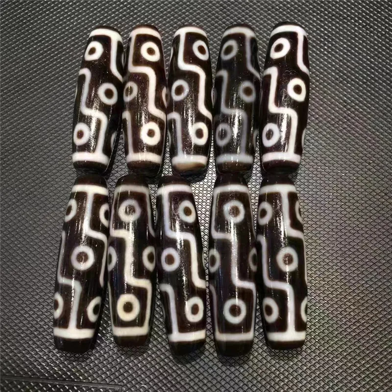 

YC14 10pcs/lot Natural Agate 13*42mm Old Material 9 Eyes Tibetan Dzi Beads Powerful Amulet Collectible