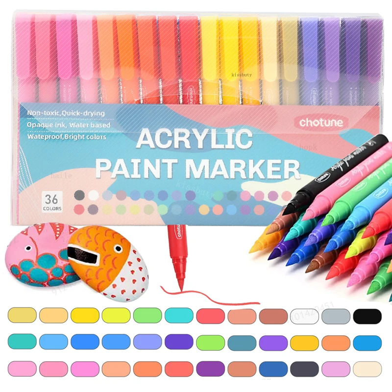 

36Colors Brush Vintage Acrylic Paint Marker Pens for Permanent Marker Fabric Art Rock Painting Card Making Metal Ceramics Glass