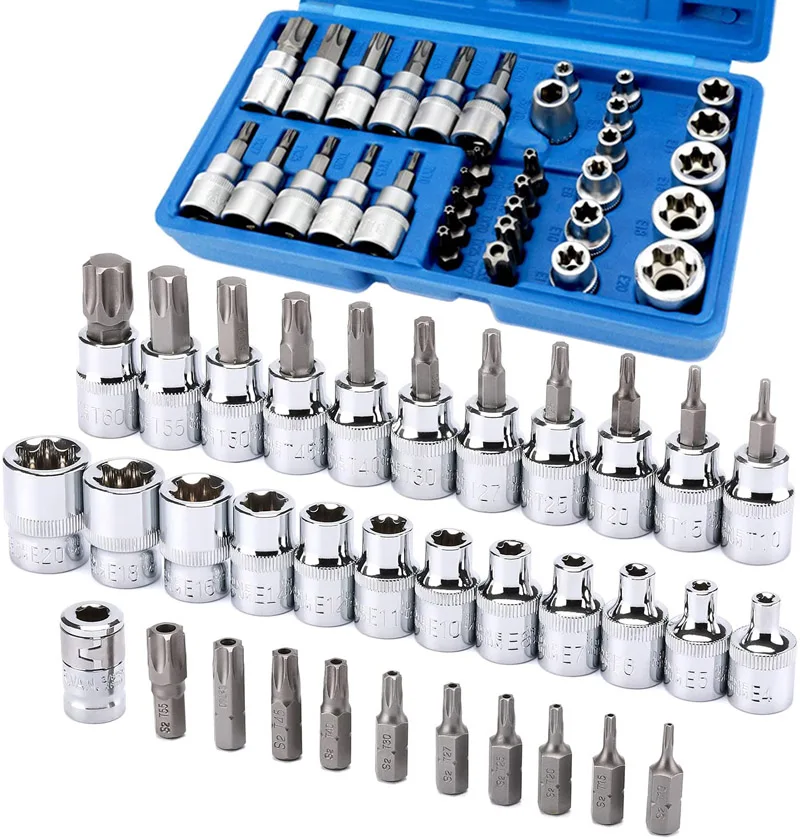 34 Pieces Torx Bit Socket and E-Torx Star Socket Set 1/4" 3/
