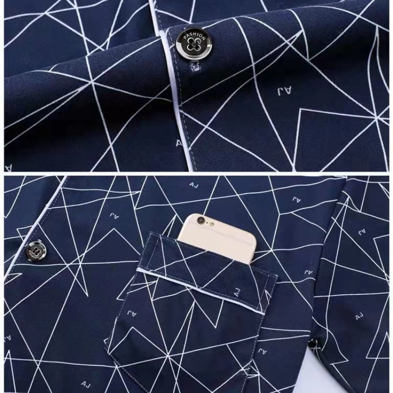 Осенне-зимняя Пижама для мужчин одежда сна отдыха пижама синяя постельная