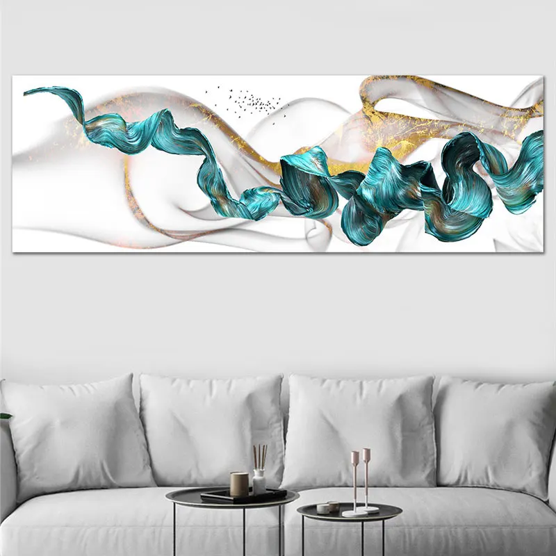 Зеленая абстрактная Геометрическая Настенная картина Дрифт роскошная линия