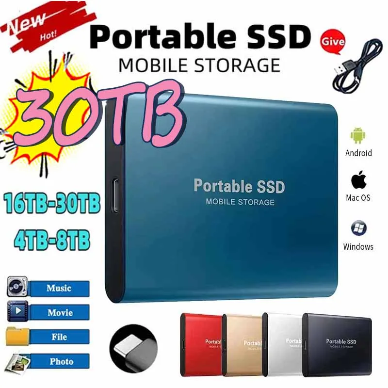 

Portable High-speed 500GB 1TB 2TB SSD 4TB External Hard Drive Mass Storage USB 3.0 16TB Original Mobile SSD for Laptop/PC