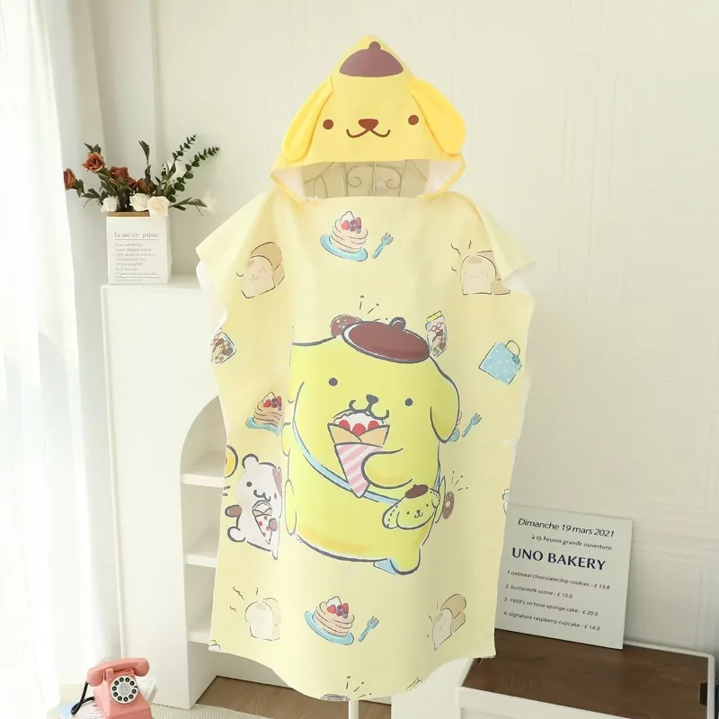Фото Японское полотенце-пончо Sanrio My Melody с капюшоном, быстросохнущее, для девочек, пляжное полотенце, детский халат, банный халат для студентов, кавайное, новинка, хит продаж №5