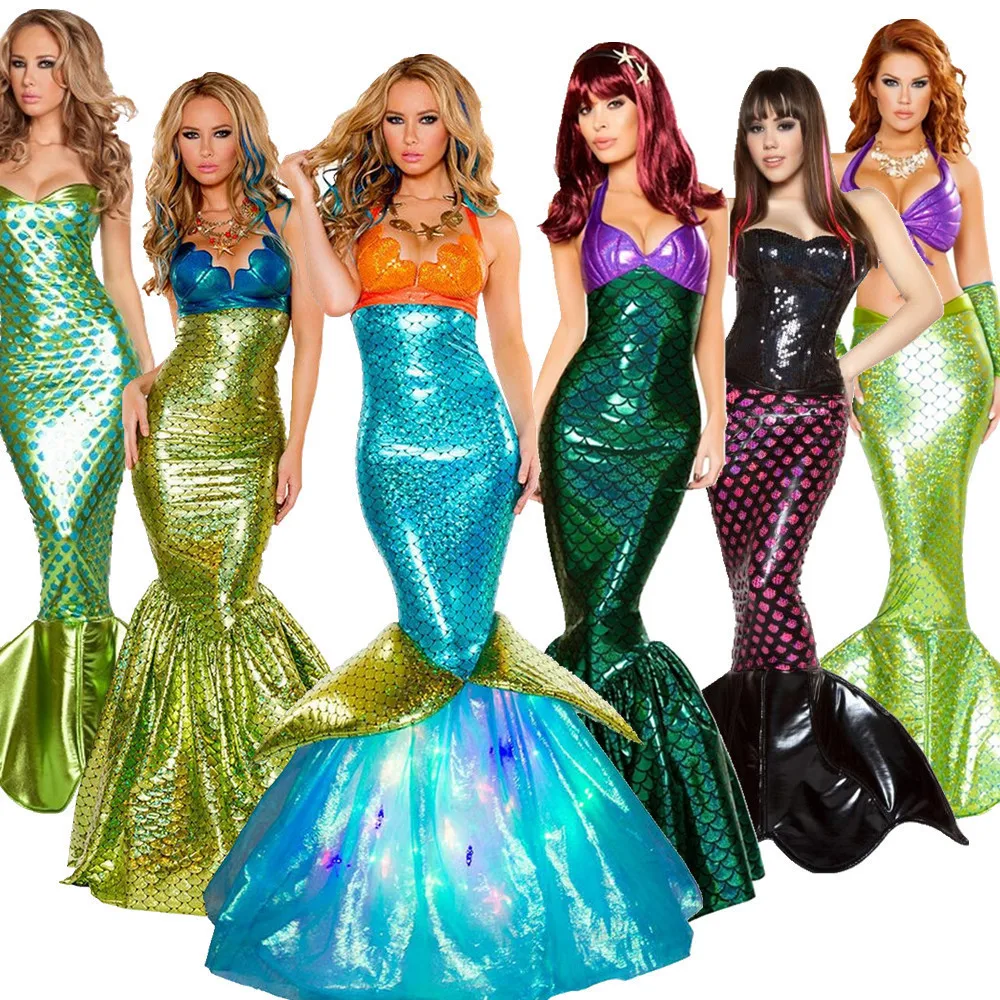 

Girls Halloween Cosplay Costume Adult Mermaid Princess Long Dress Sequined Sexy Bodycon Performance Wear Evening Dresses Xxl