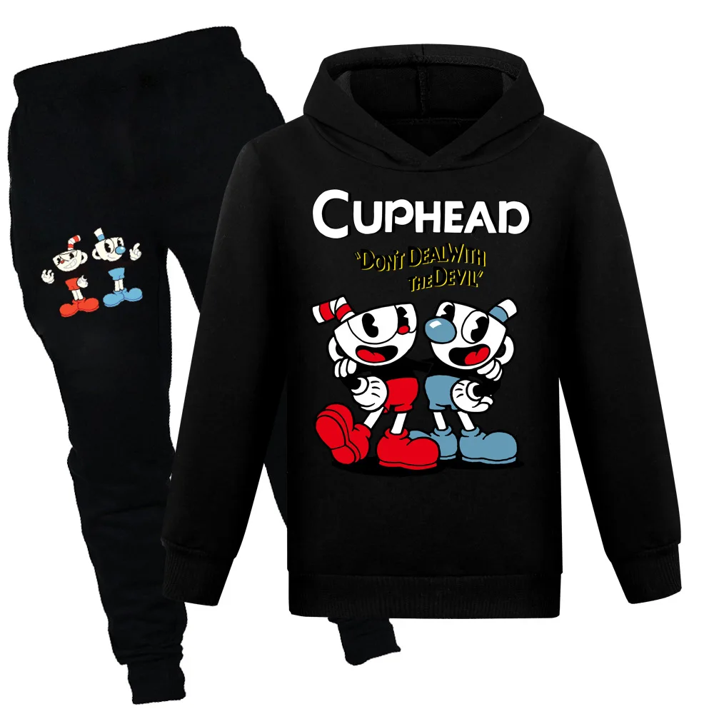 

Детская игровая Толстовка Cuphead 2023, хлопковая Детская толстовка с капюшоном и штаны, комплект детской одежды из двух предметов, Детские свитш...