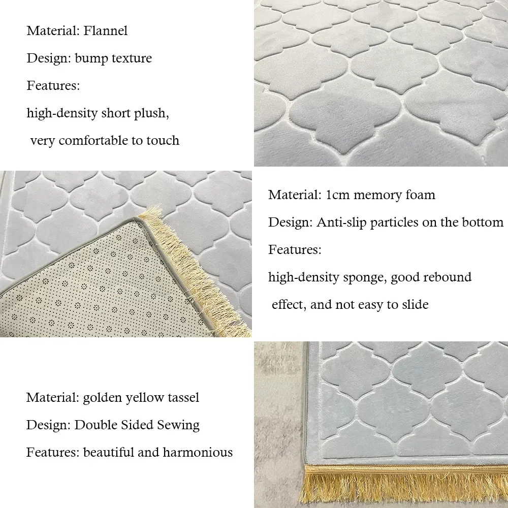 

2023 Prayer Mat for Muslim Ramadan Flannel Carpet Worship Kneel Embossing Floor Carpets Non-slip Soft Portable Travel Prayer Rug