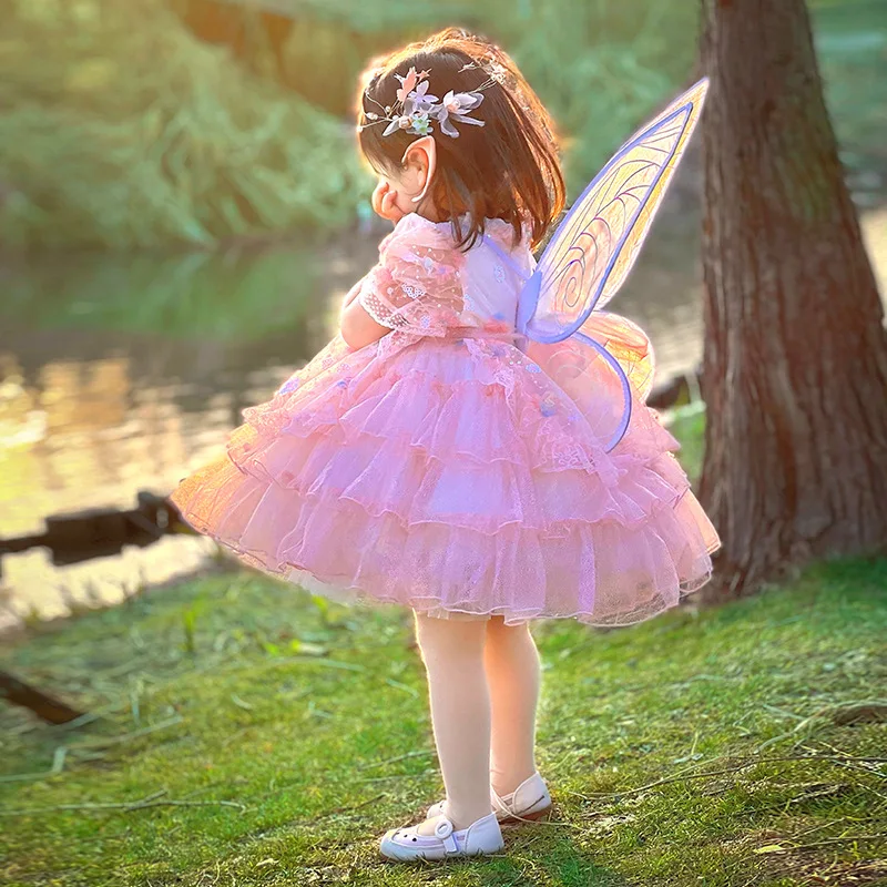 

2022 Summer New Arrivals 2pc Baby Vintage Style Sweet Pink Elf Lolita Girl Dress Cute Dress Puff Sleeve Birthday Dress