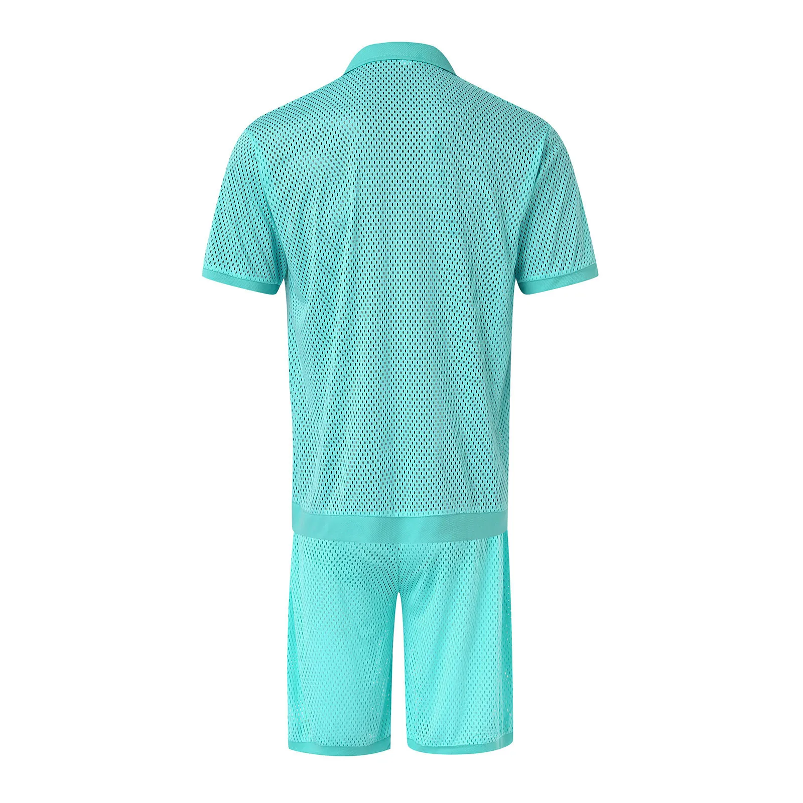 Summer Male Solid Color 2 Piece Set Deep V-Neck T Shirt Breathable Shorts Men Sets Beach Ensemble Homme Beachwear Conjuntos