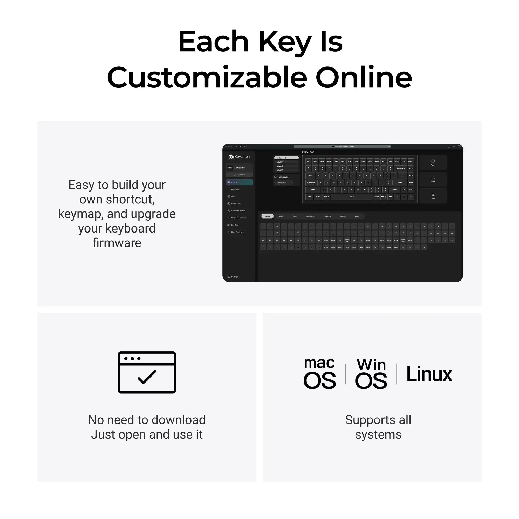 Фото Беспроводная механическая клавиатура Keychron K2 Max QMK с алюминиевым корпусом, RGB-подсветкой и кейкапами Double-Shot PBT №5