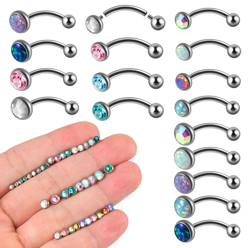 1PC Titanium Opal Eyebrow Jewelry Banana Piercings Curved Barbell Ring Tongue Piercings Helix Earring Piercings Body Jewelry 16G