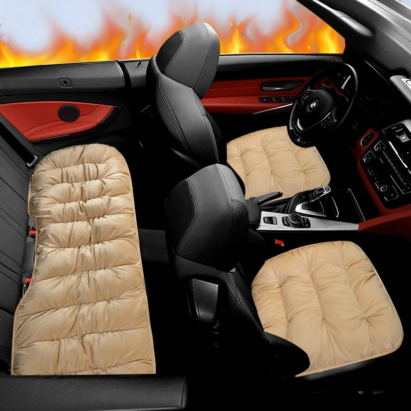 

2023Winter car seat cushion thickened warm short plush rear seat cushion cover four seasons no backrest three-piece seat cushion