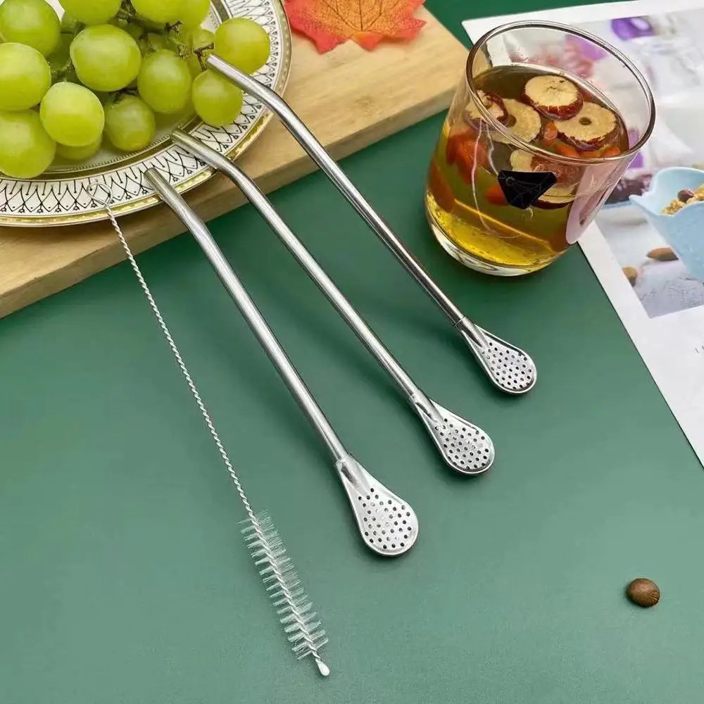

Multifunction Stainless Steel Smooth Flow Yerba MateTea Bombilla Straws Filtered Spoons Drinking Straw Spoon 18cm