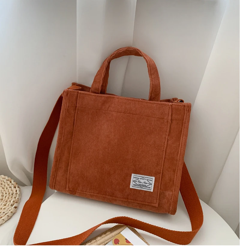 New Fashion Canvas Shoulder Corduroy Tote Bag for Women Small Casual Cotton Canvas Messenger Crossbody Bag