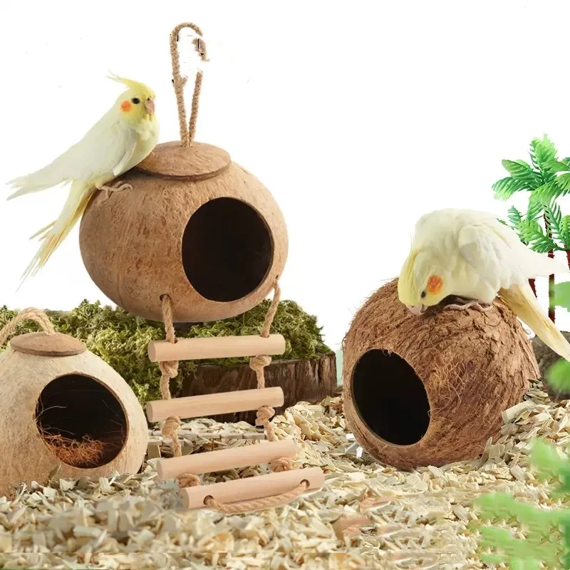 

Parrot Nest Natural Coconut Shell Toy Pet Variety Decoration Supplies Parrot Shell House Cage Feeder Parrot Bird Squirrel