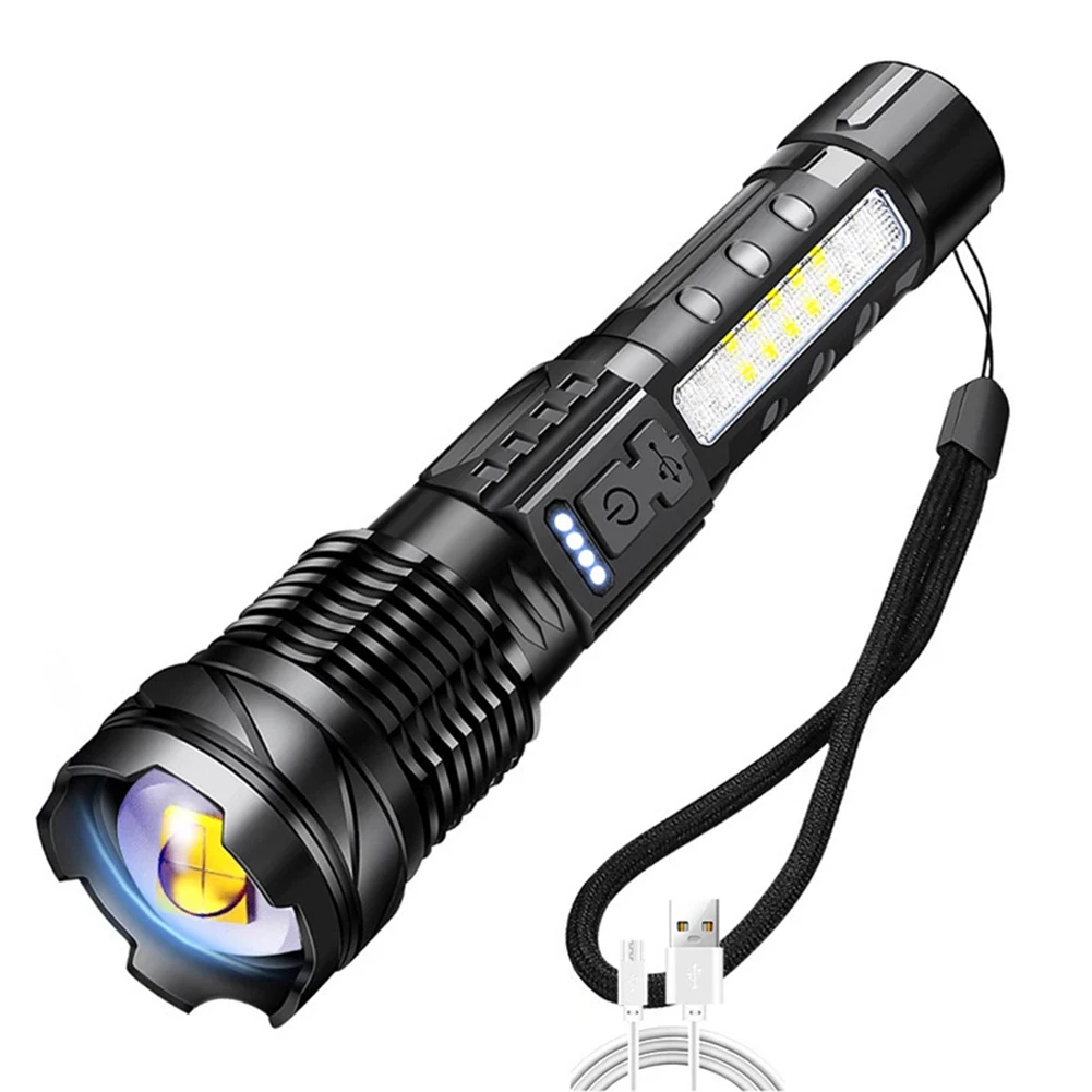 

Outdoor COB Strong Light Flashlight USB Typ-c Rechargeable With Side Work Light Lighting White Laser Flashlight 1000-1500m