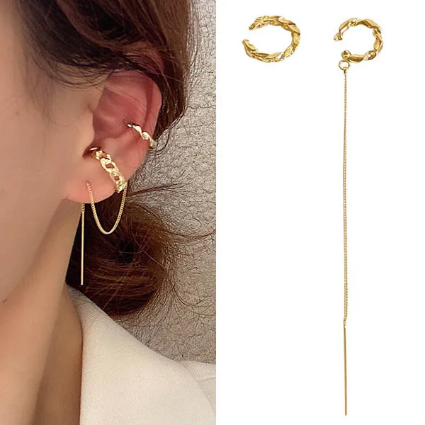 

Delysia King asymmetric chain ear clip without ear hole earrings