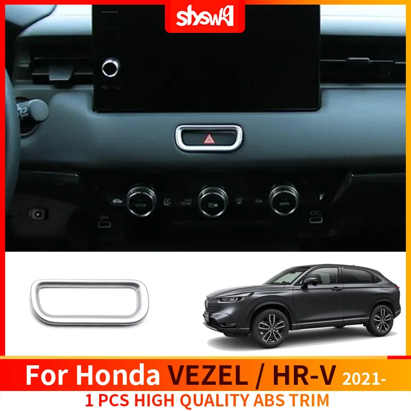 

For Honda VEZEL 2021 Switch Button Black ABS Accessories Decoration HR-V Alarm Light Matte Silver Frame Interior Chrome Styling