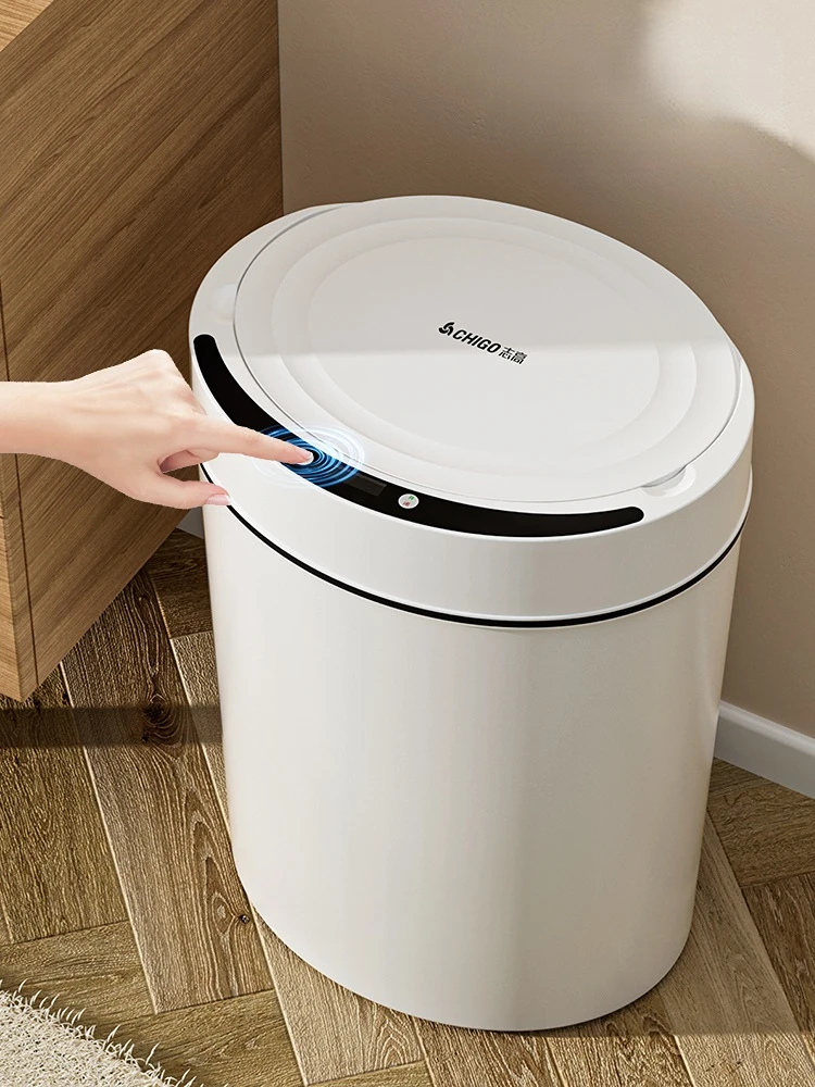 Electric Intelligent Trash Can Light Luxury Living Room White Black Plastic Smart Trash Bin Automatic Kitchen Cleaning Tools