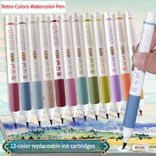3 Pcs/set Retro Colors Marker Pens Drawing Straight Liquid Brush Vintage Watercolor Pen for Calligraphy Painting Art Supplies