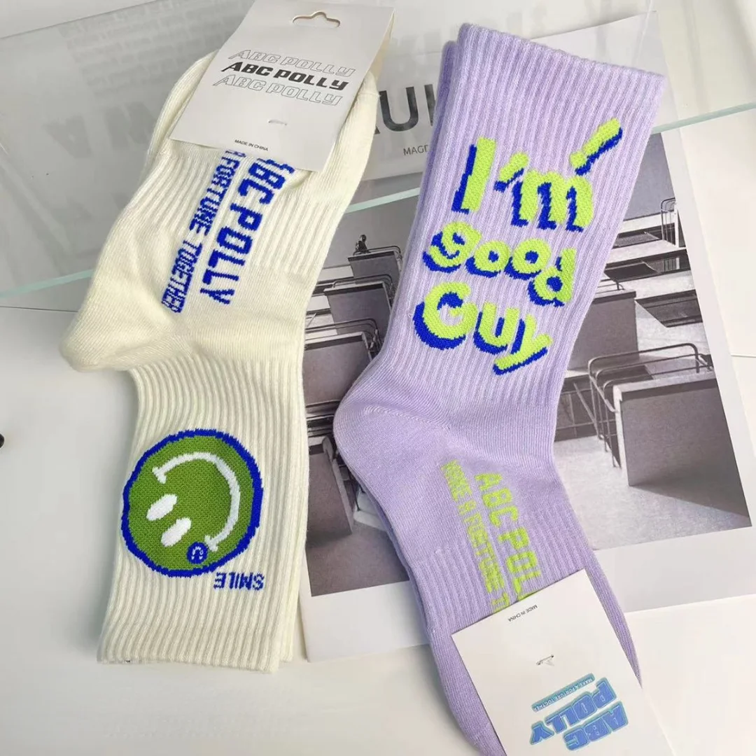 Smiley Three-dimensional Fluorescent Green Ins Tide Stockings Men's and Women's Colorful Versatile Cotton