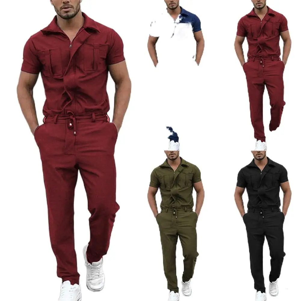

2022 Men's fashion short sleeve pocket zip zip jumpsuit overalls overalls overalls