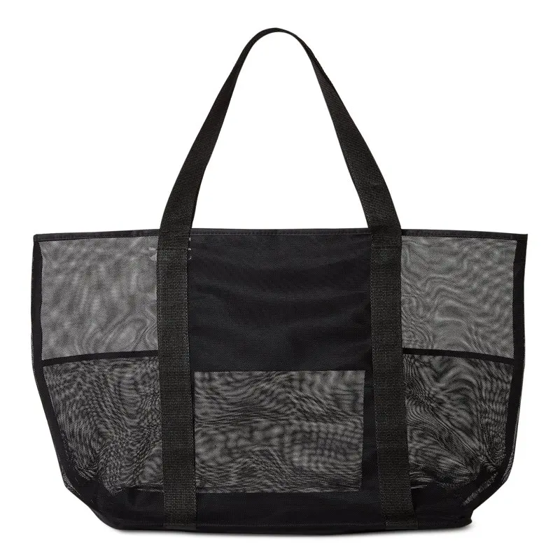 Women's Mesh Beach Tote Bag, 2-Pack Palm Mint Chip / Black