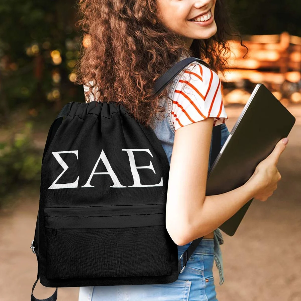 

Sigma Alpha Epsilon Men's Backpack Double Shoulder Bags Black Foldable Women Travel Drawstring Bags Casual Bookbags for Girls