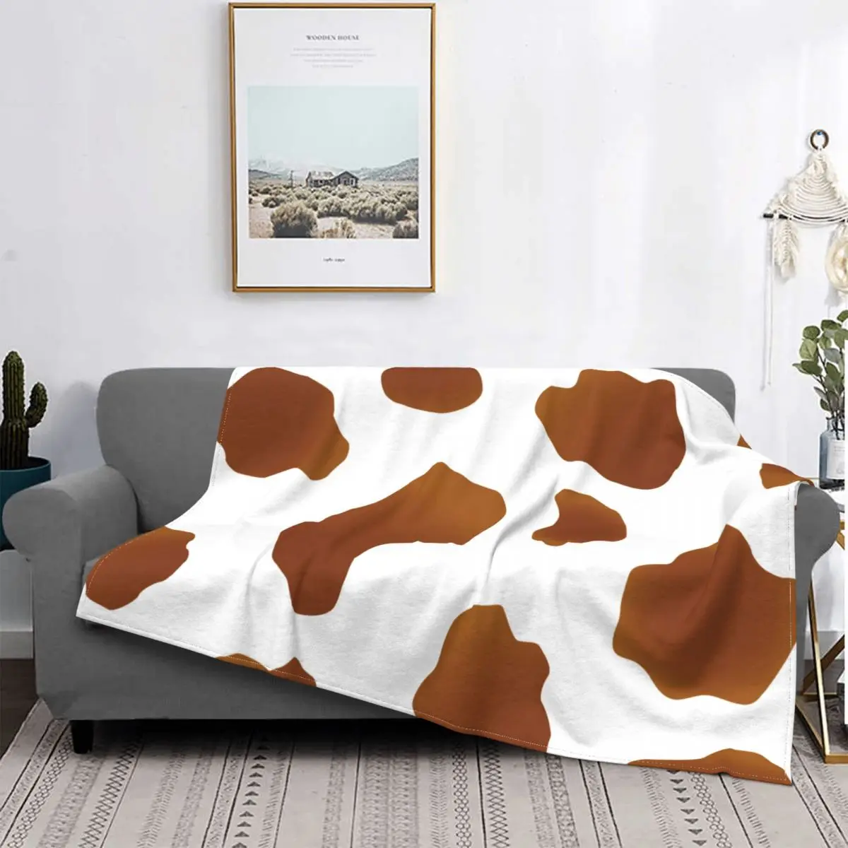 Brown White Spotted Velvet Throw Blankets Cute Cow Print Blankets for Bed Couch Lightweight Quilt
